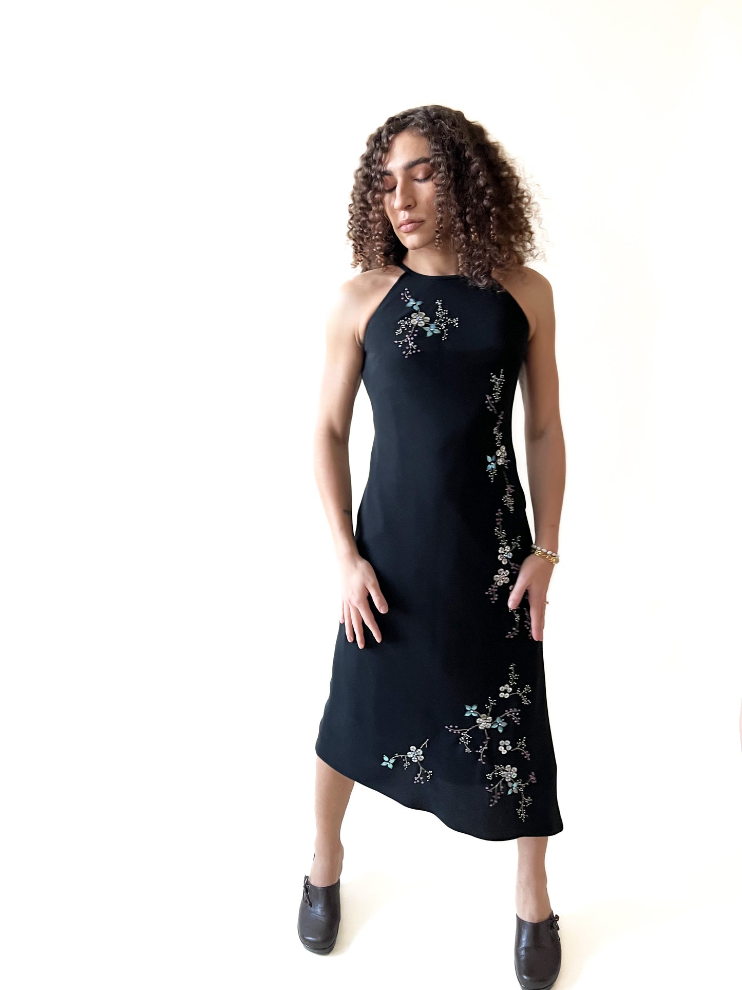 Vintage 90s Black Beaded Shell Dress