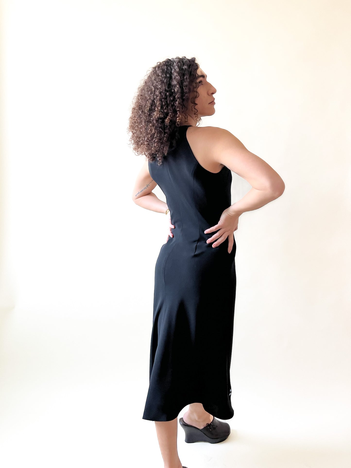 Vintage 90s Black Beaded Shell Dress