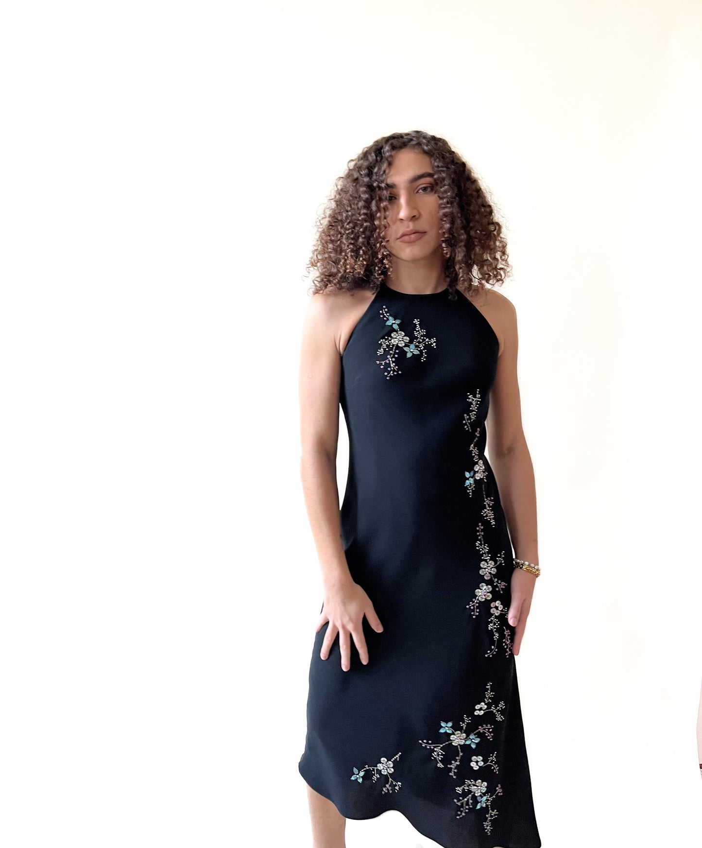 Vintage 90s Black Beaded Shell Dress