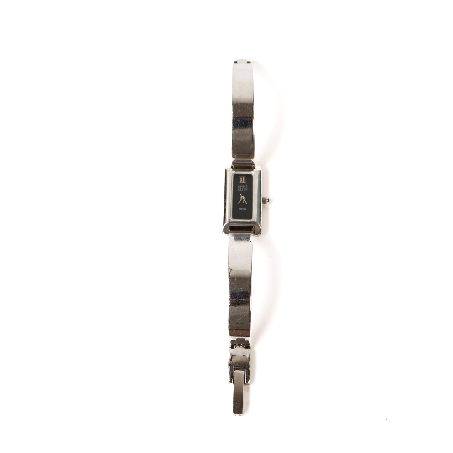 Vintage Silver Watch with Black Rectangle Face | ANNE KLEIN