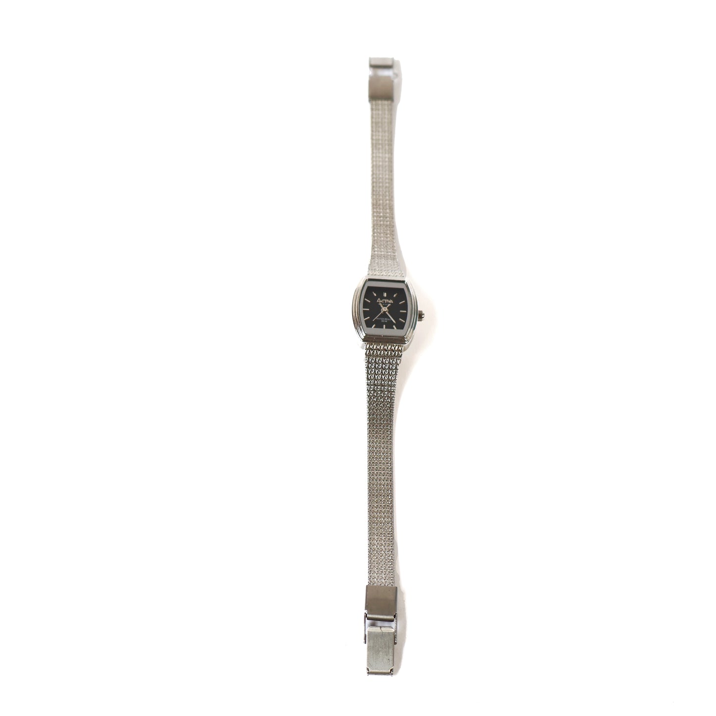 Vintage Silver Watch with Black "Rectangle" Face | ACTIVA