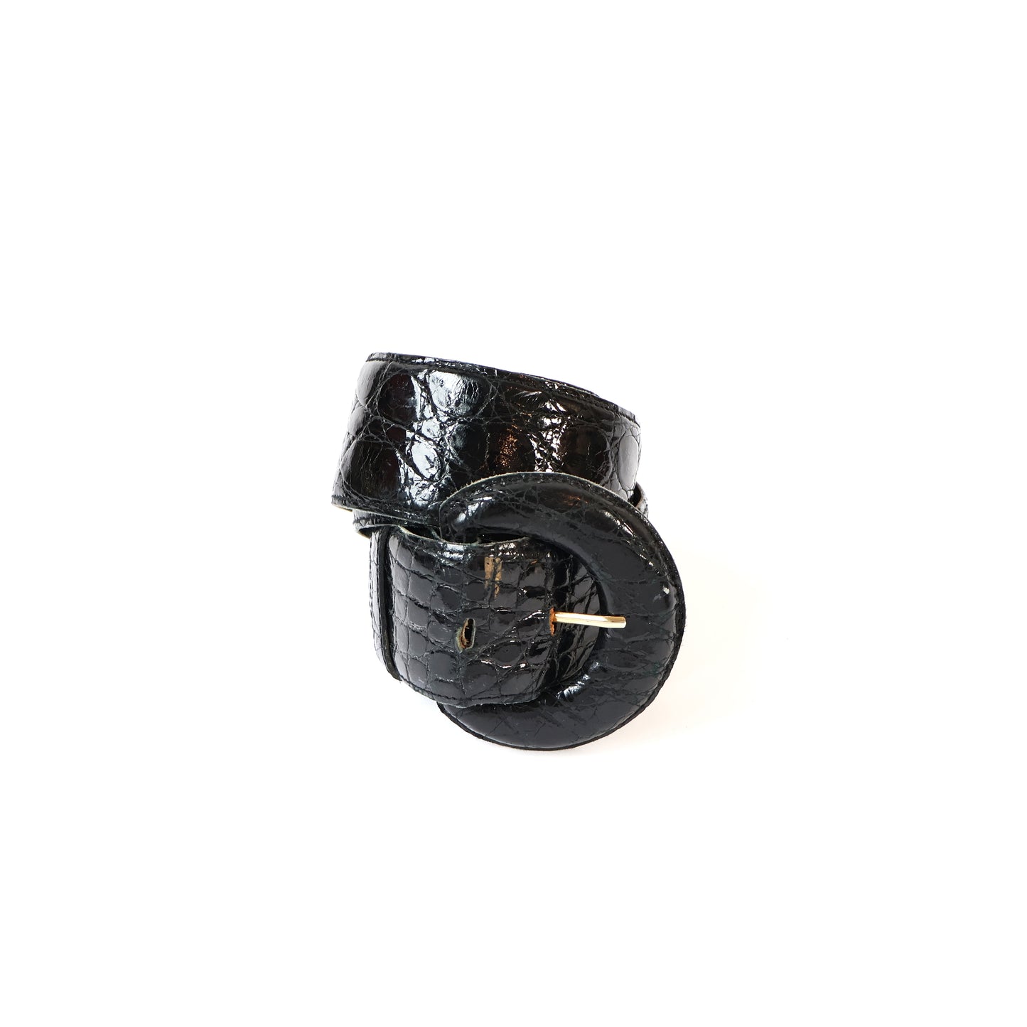 Vintage Black Genuine Leather Alligator Texture Belt