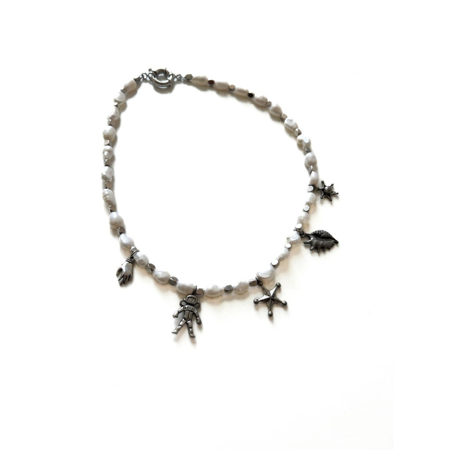 Handmade Silver Freshwater Pearl Charm Necklace