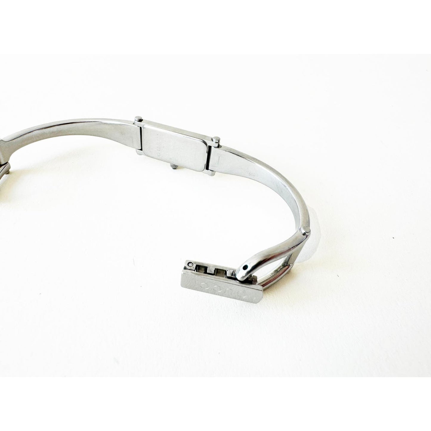 Vintage Gucci Silver Bracelet Watch with Black Rectangular Face