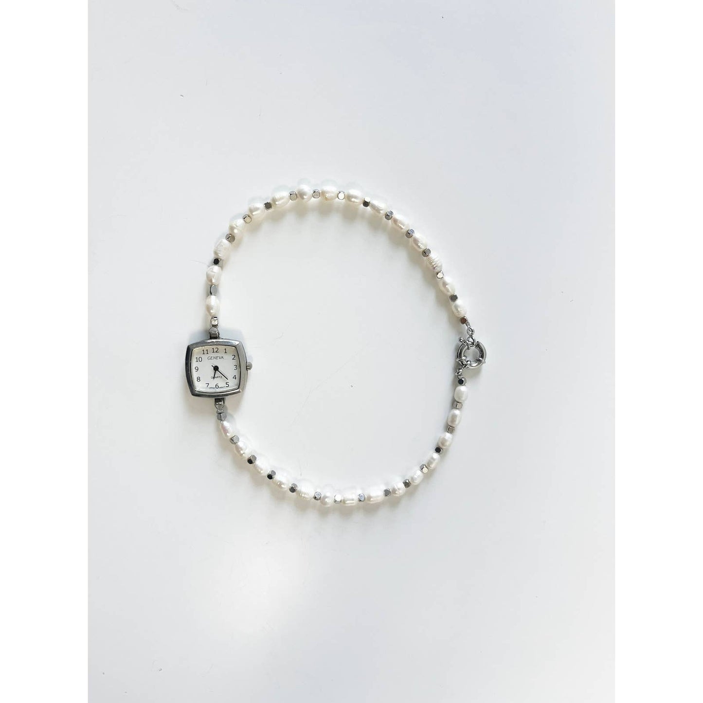 Watch Necklace | Vintage One of a Kind Watch Choker with Pearls Silver Details