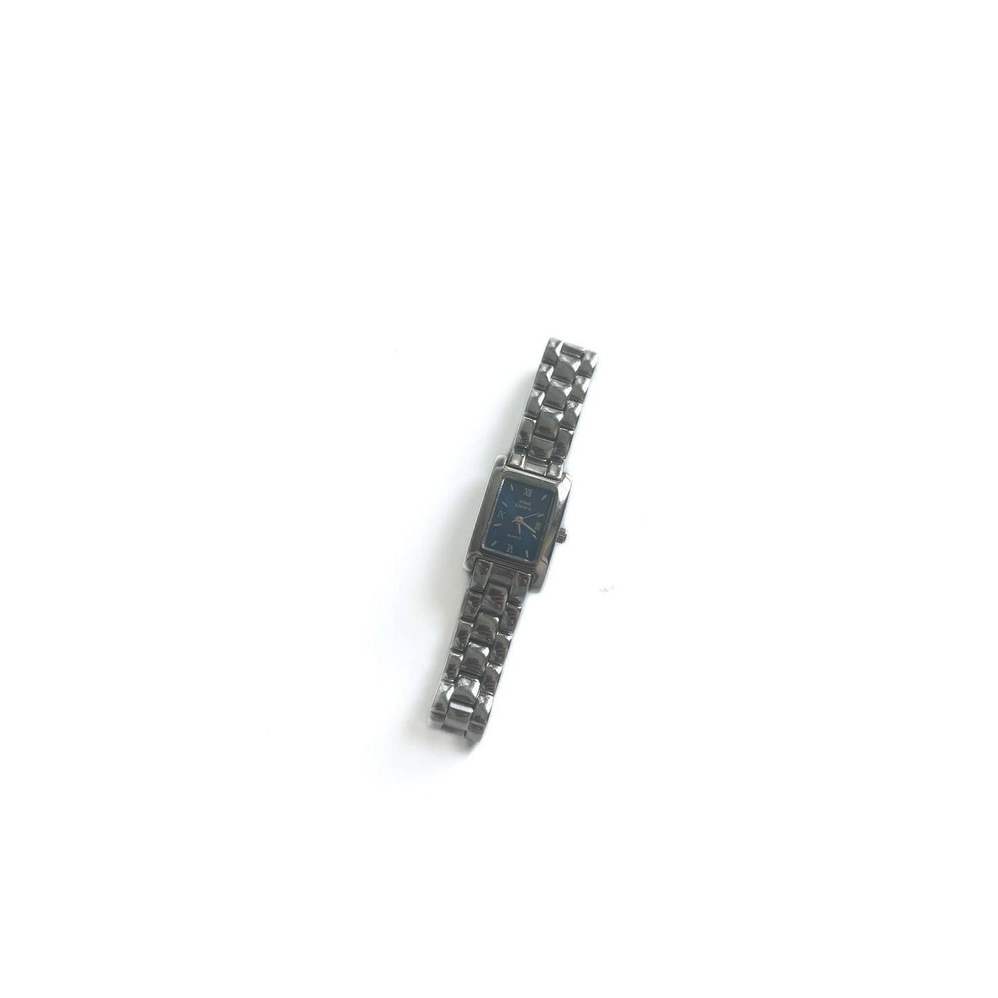 Silver Rectangular Watch with Navy Face