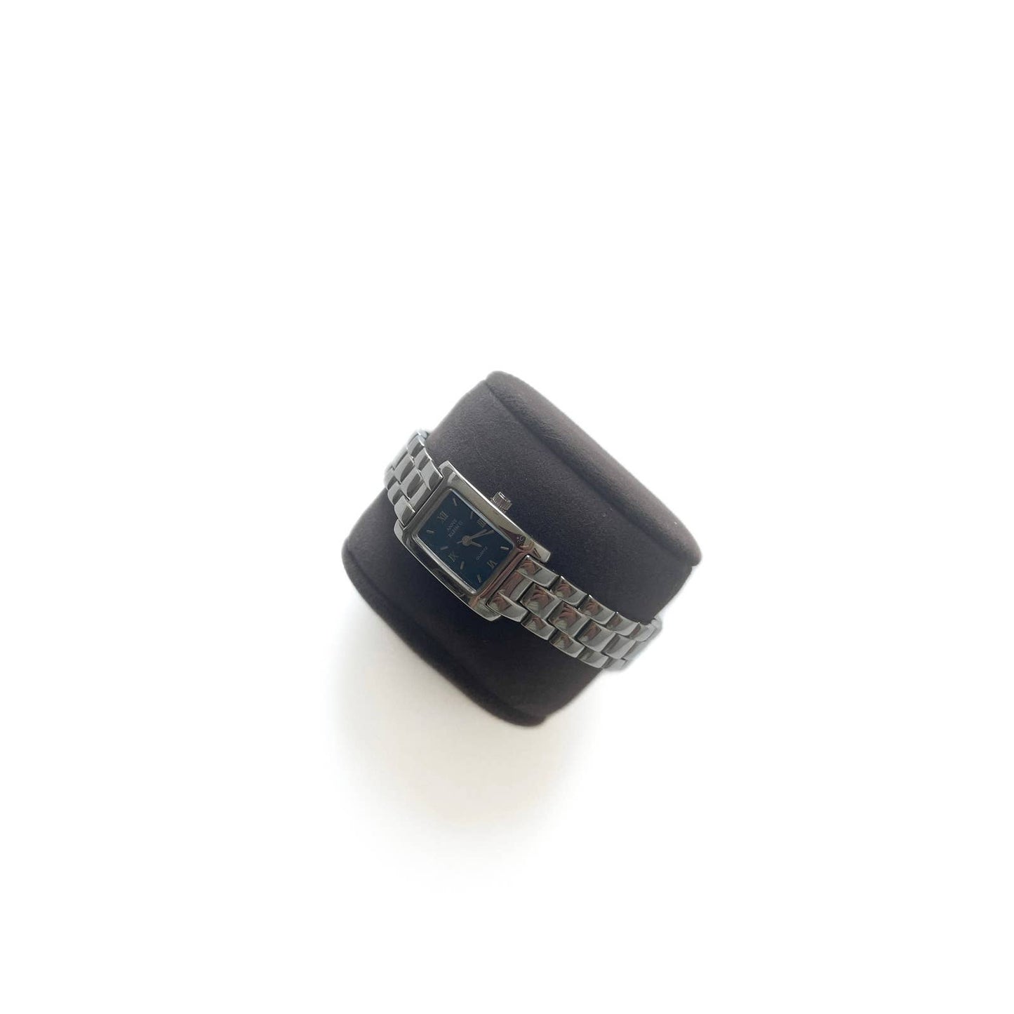 Silver Rectangular Watch with Navy Face