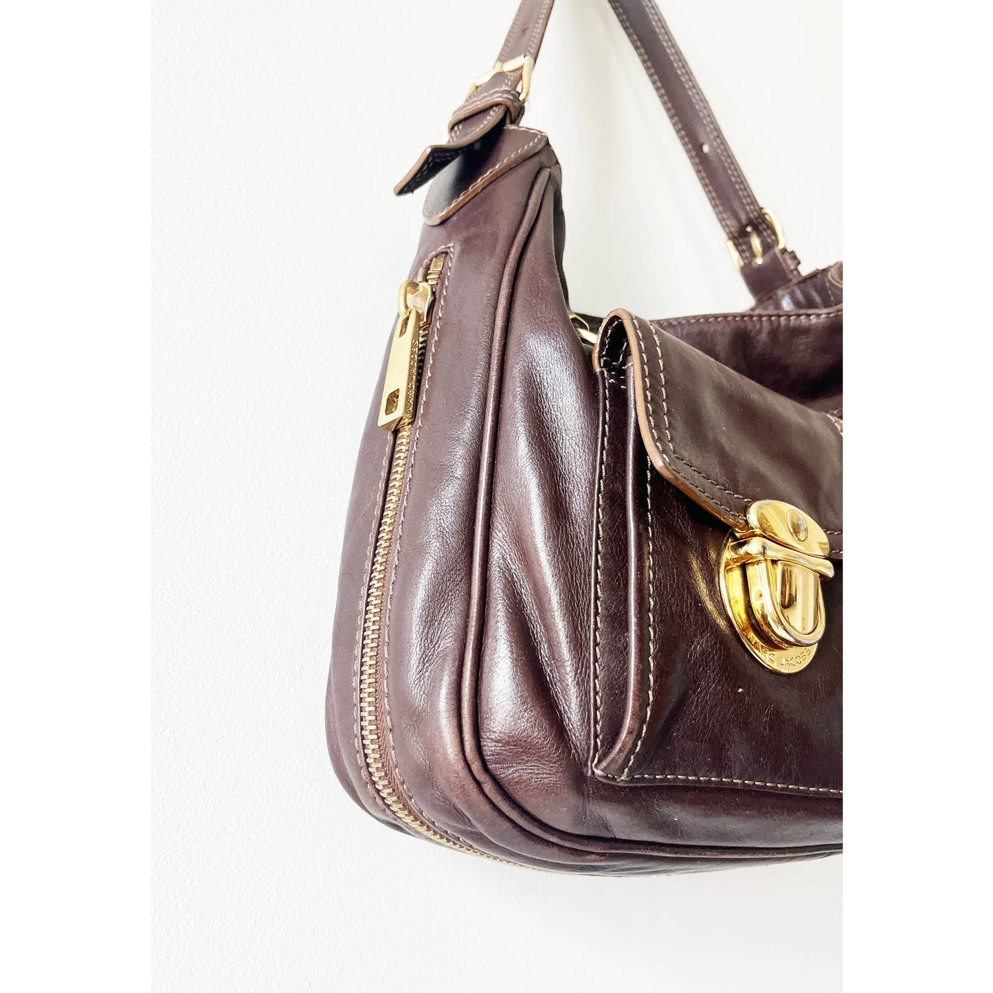 Y2k Marc Jacobs Zipper Plum Purple Leather Shoulder Bag