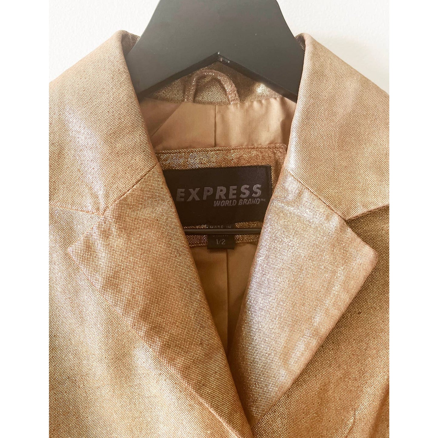 Vintage 90's Express Leather Gold Jacket Blazer with Heart Button