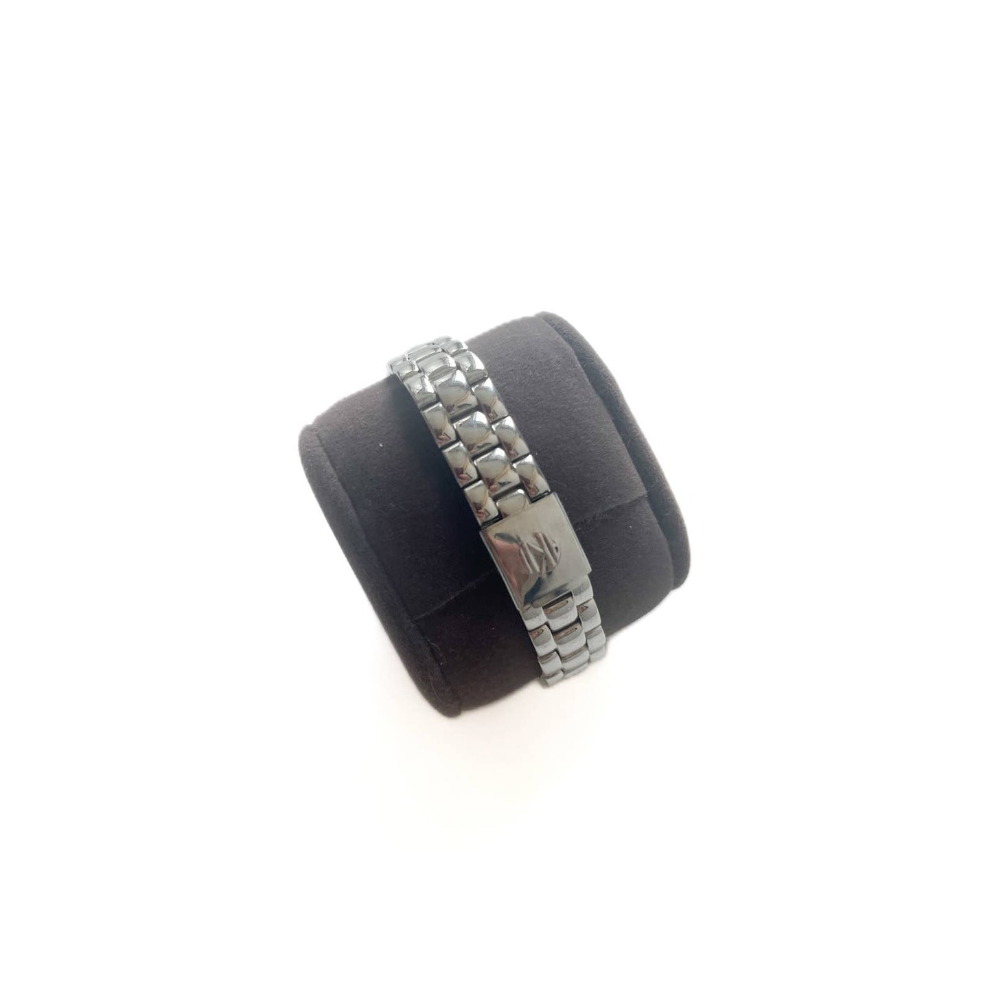 Silver Rectangular Watch with Navy Face