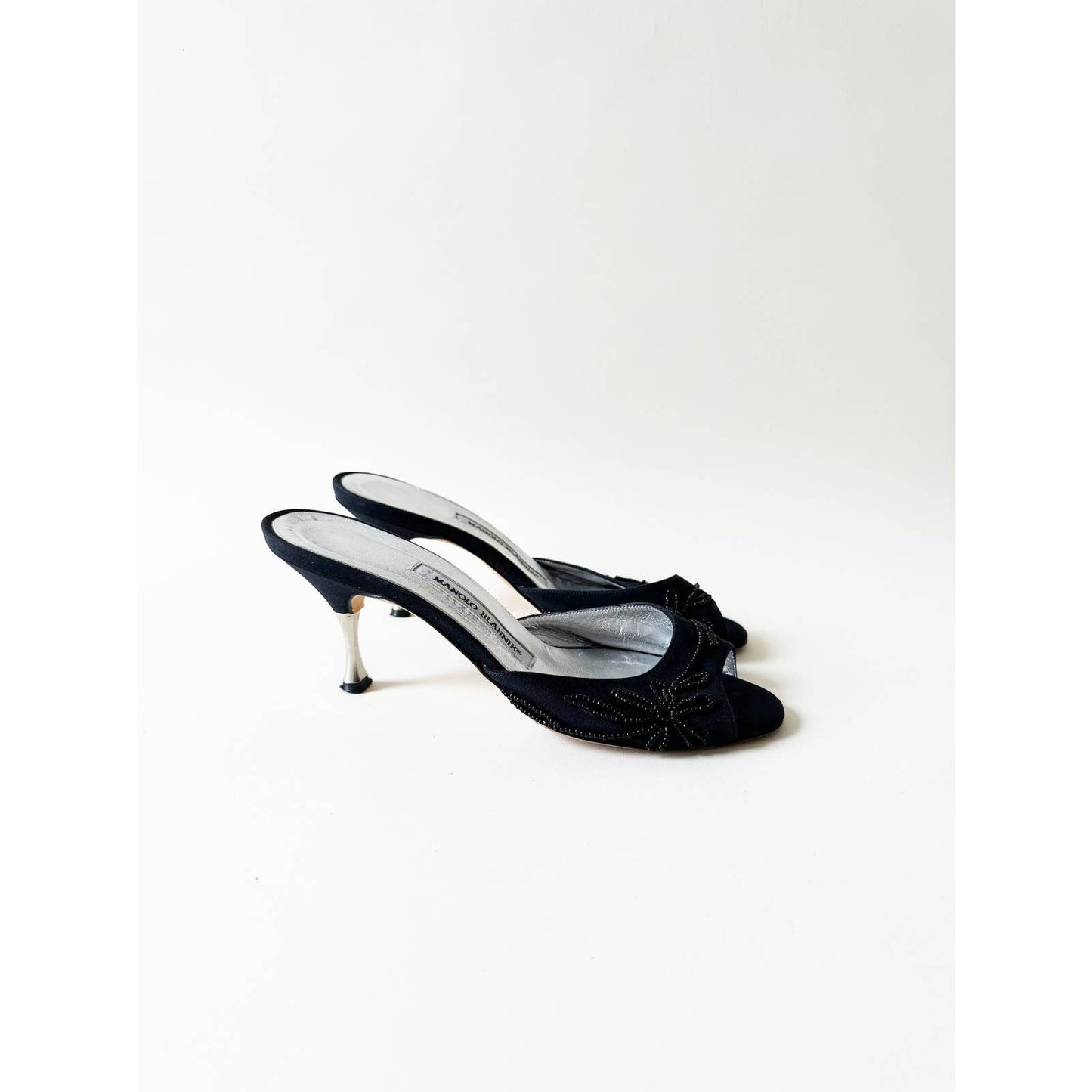 Vintage Manolo Blahnik Beaded Open Toe Heels | Size 6.5 US 37 IT
