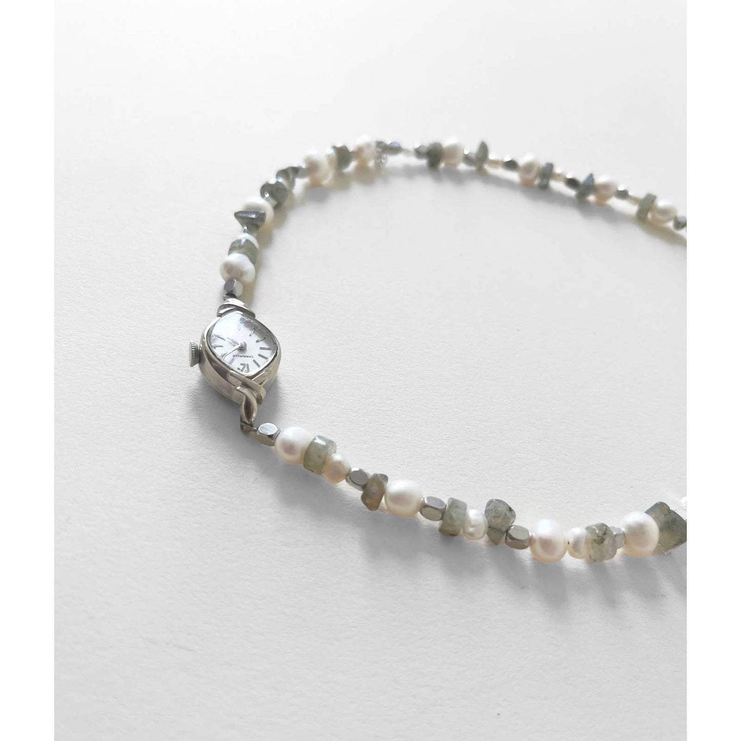 Watch Necklace | Vintage One of a Kind Watch Choker with Pearls and Laborite Details