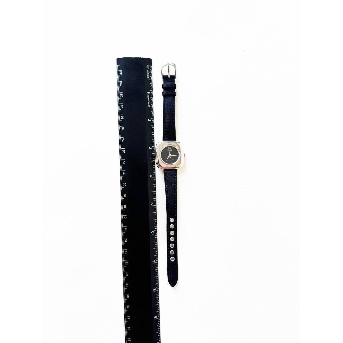 Vintage Leather Watch with Square Face and Silver Details | Anne Klein