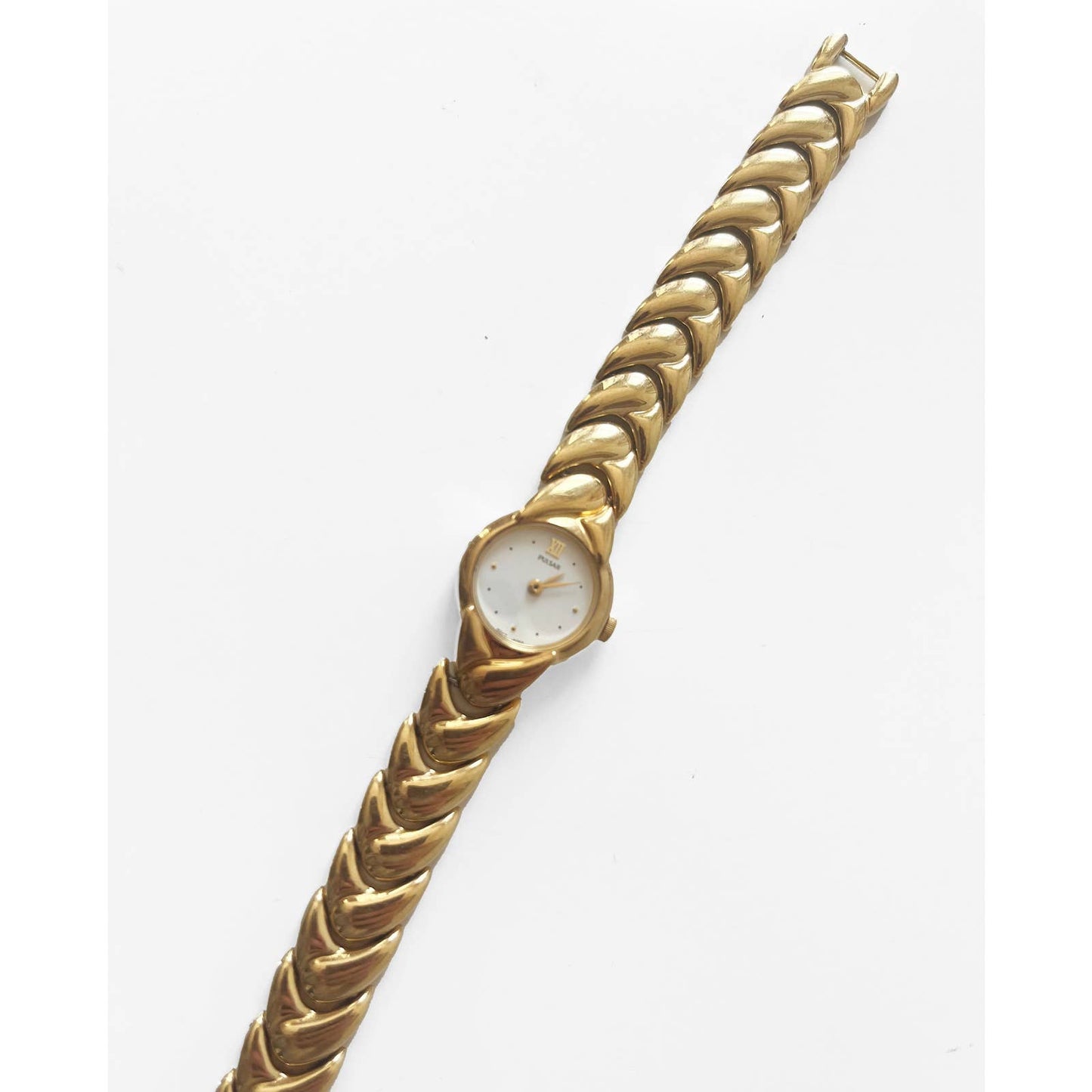 Vintage 90s Gold Watch Braided with White Face | Pulsar