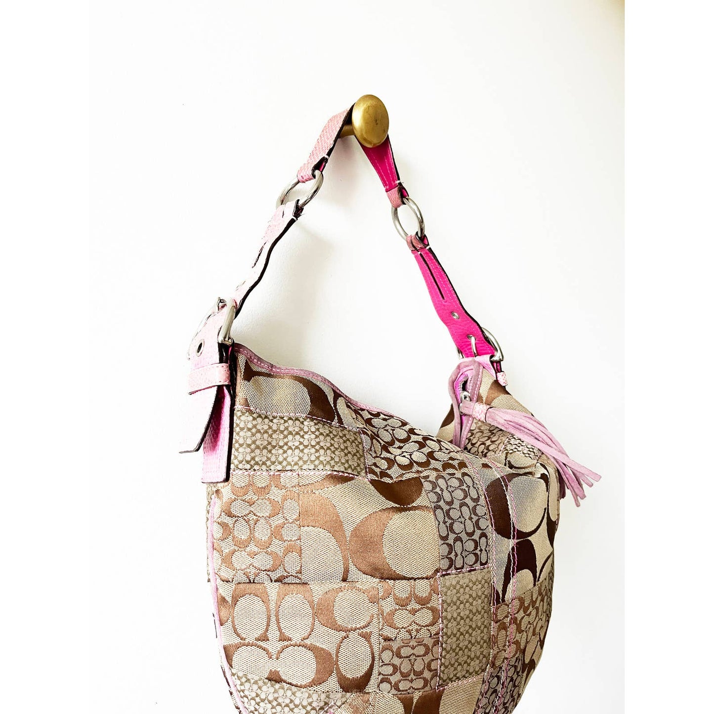 Vintage Coach Large Logo Pink Boho Leather Bag