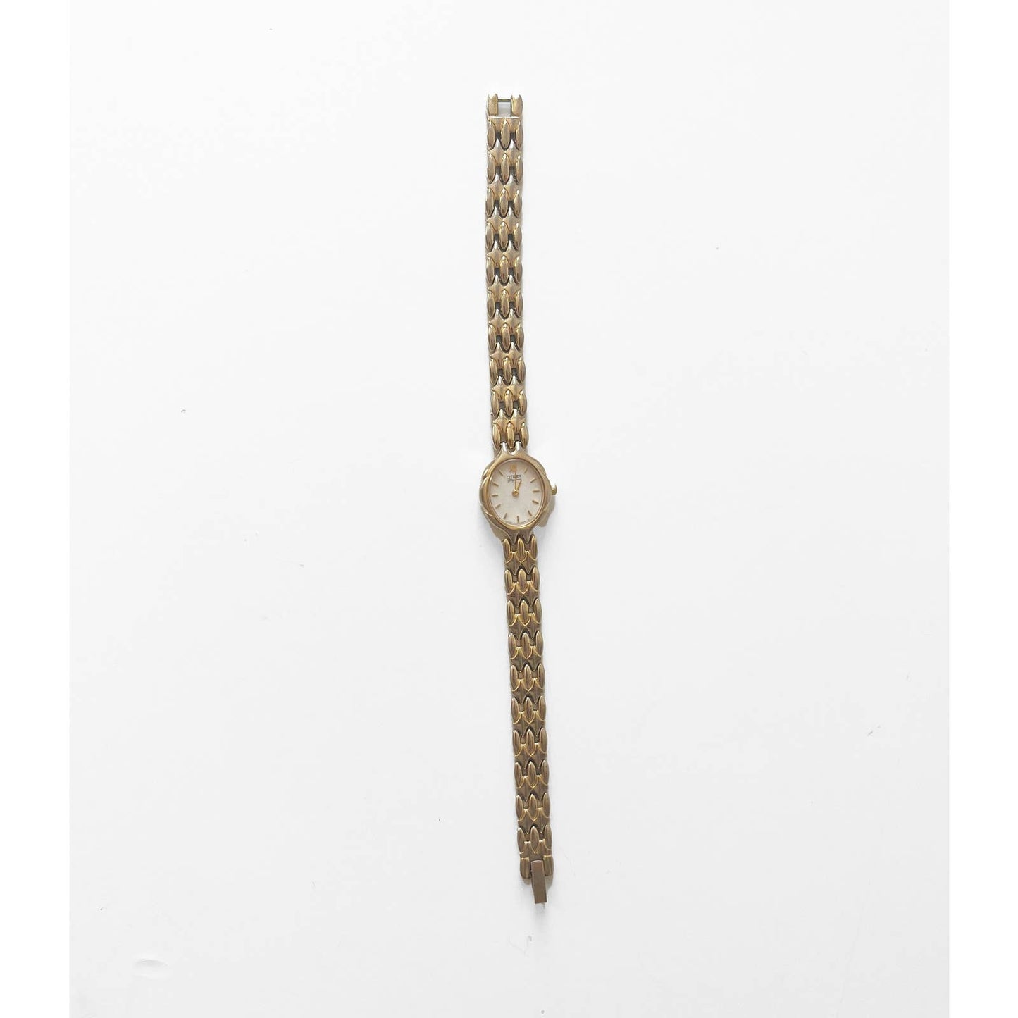 Vintage 90s Small Gold Watch with White Face | Citizen