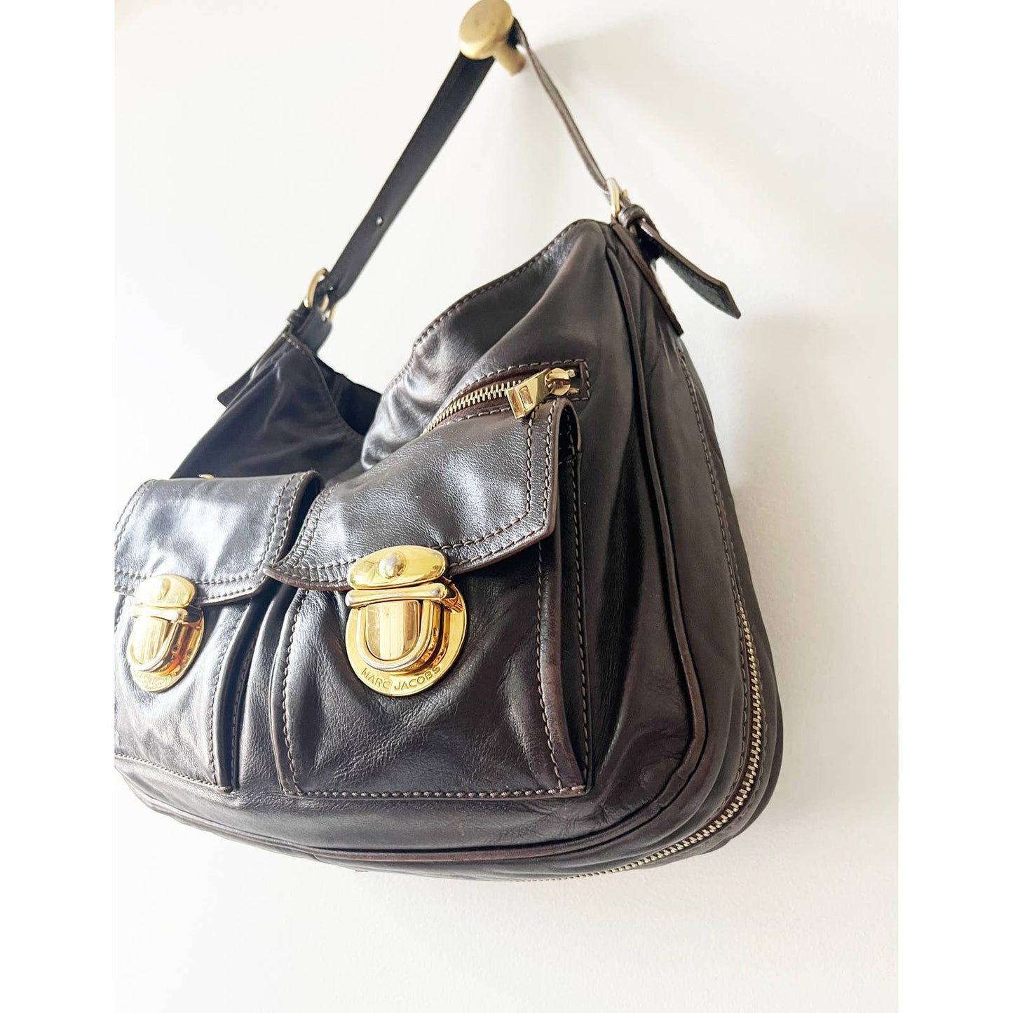 Y2k Marc Jacobs Zipper Plum Purple Leather Shoulder Bag