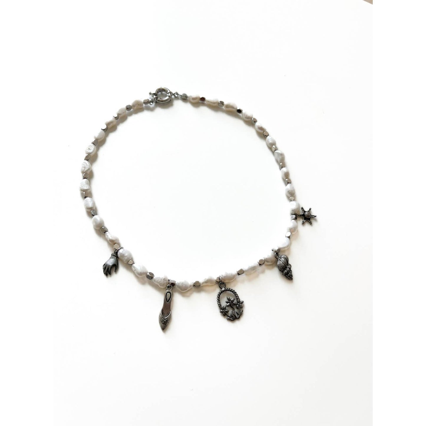 Handmade Silver Freshwater Pearl Charm Necklace