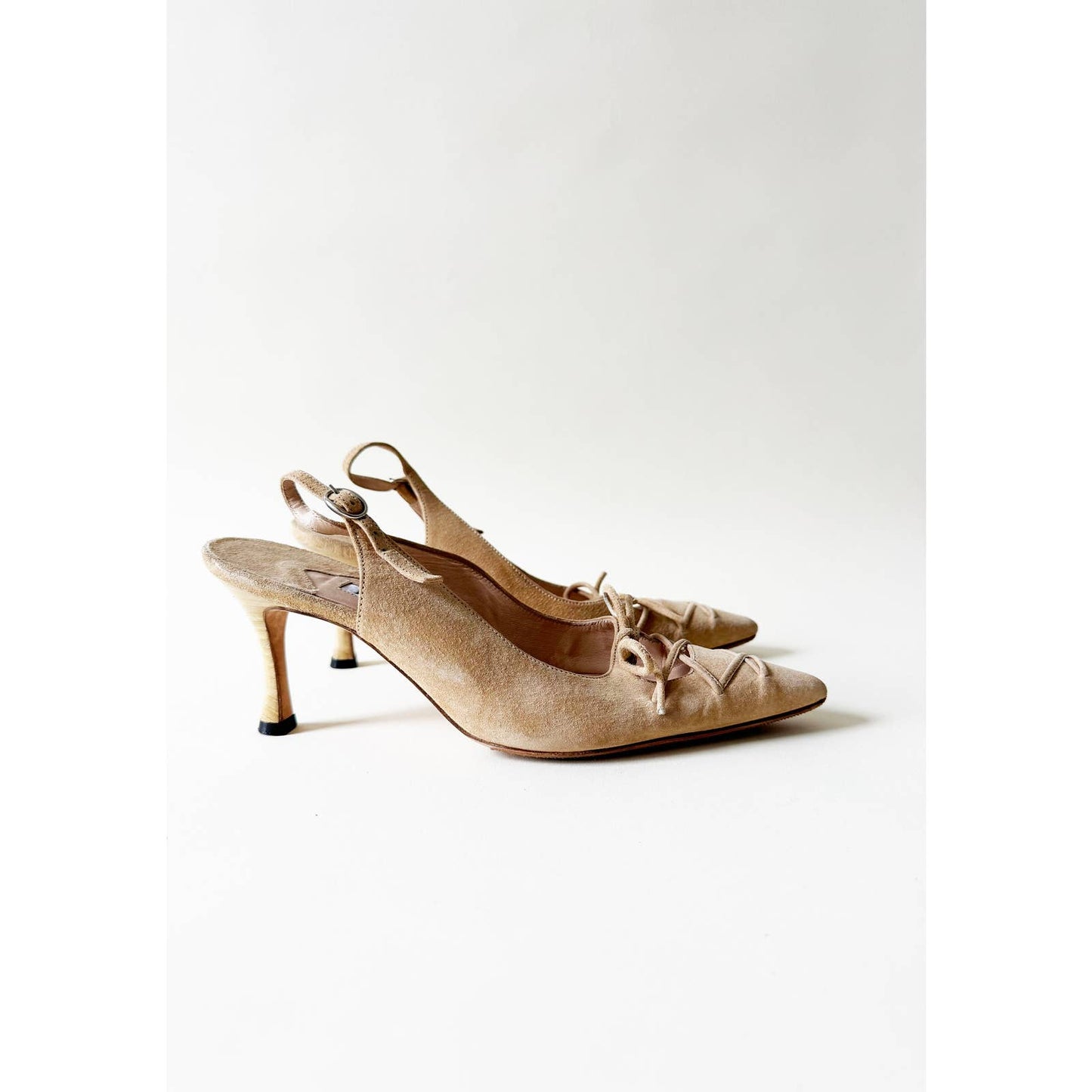 Vintage Manolo Blahnik Slingback Heels with Tie Topl | Size 6 US 36IT