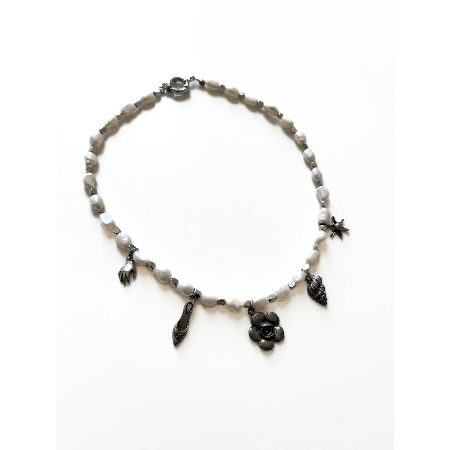Handmade Silver Freshwater Pearl Charm Necklace