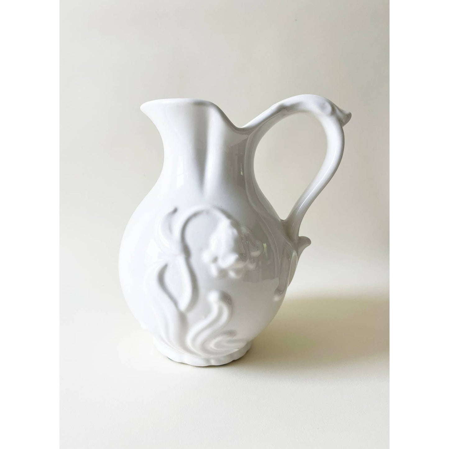 Vintage Hanger White Flower Pitcher Ceramic Vase