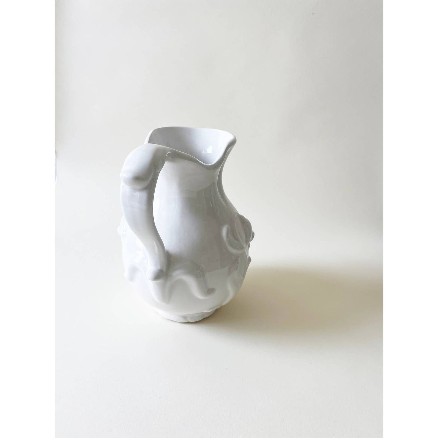 Vintage Hanger White Flower Pitcher Ceramic Vase