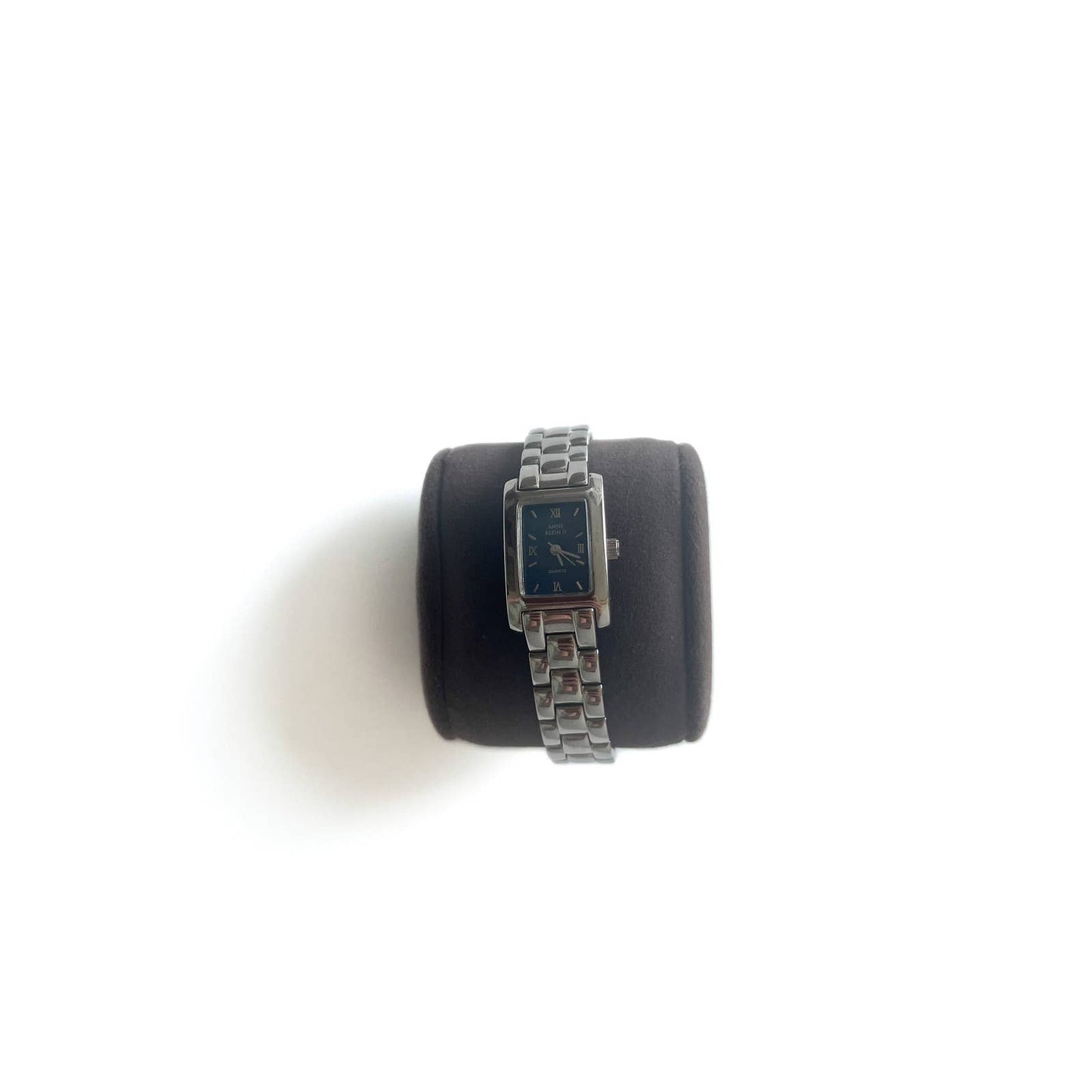 Silver Rectangular Watch with Navy Face