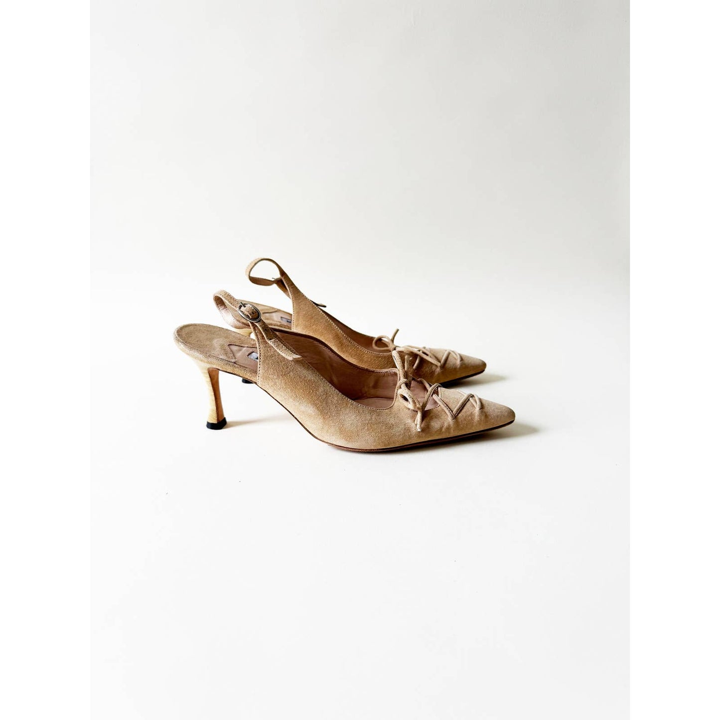 Vintage Manolo Blahnik Slingback Heels with Tie Topl | Size 6 US 36IT