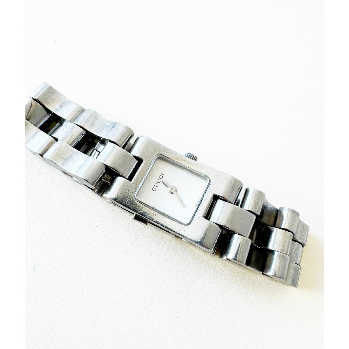Vintage Gucci Silver Chain Bracelet Watch with Square Face