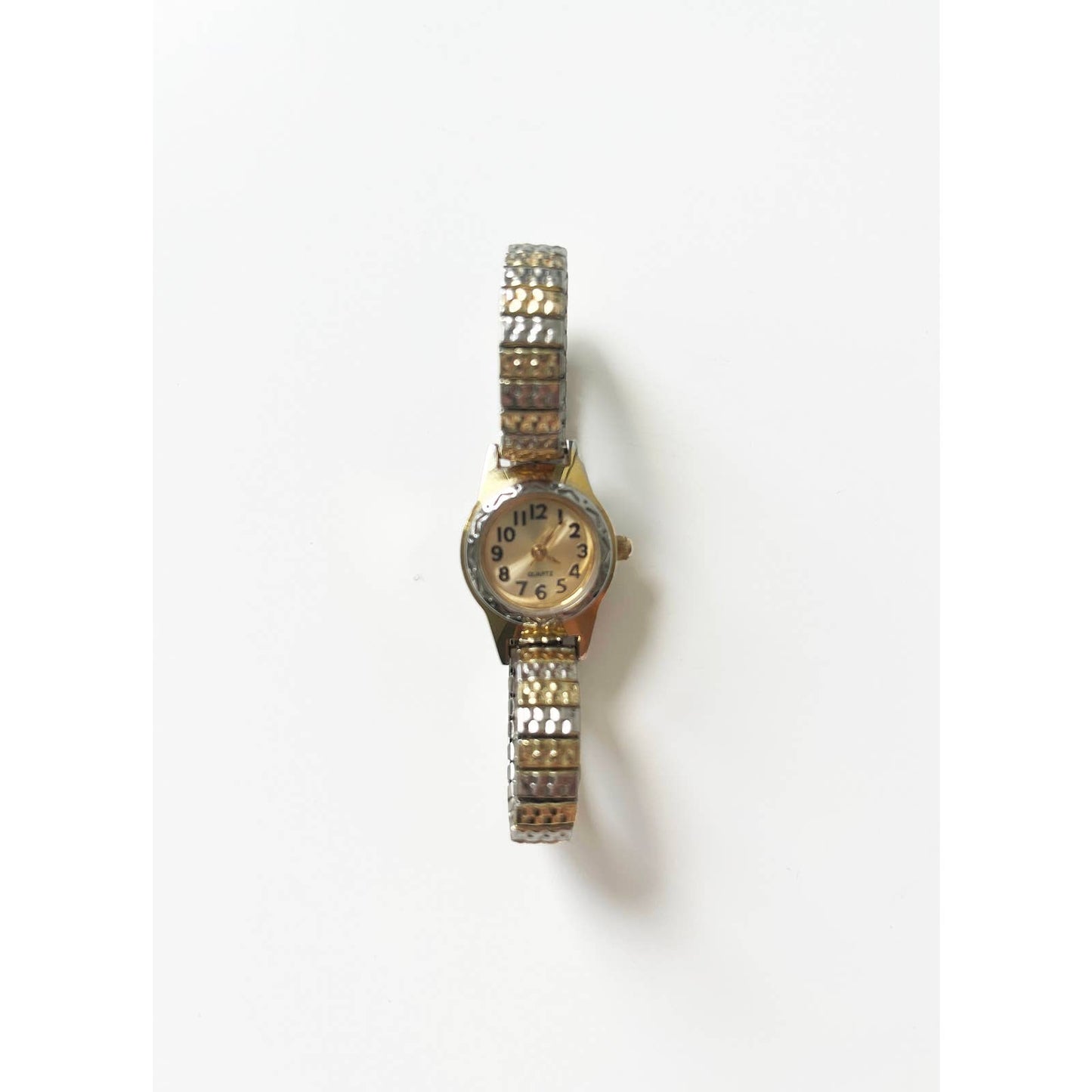 Vintage Two Tone 90s Watch w/ White Face Stretch Band