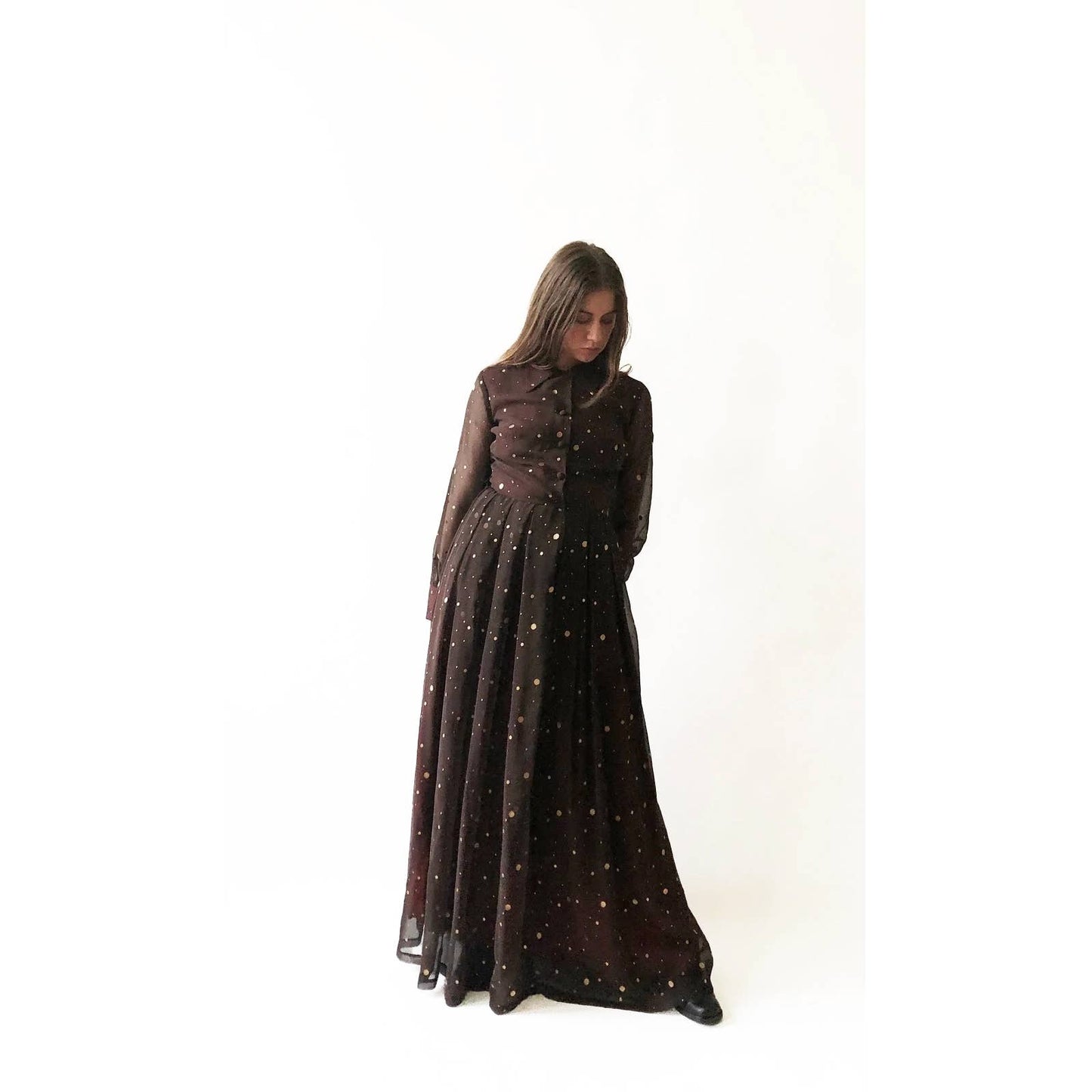 Deep Purple Vintage Hand Painted Gold Event Gown