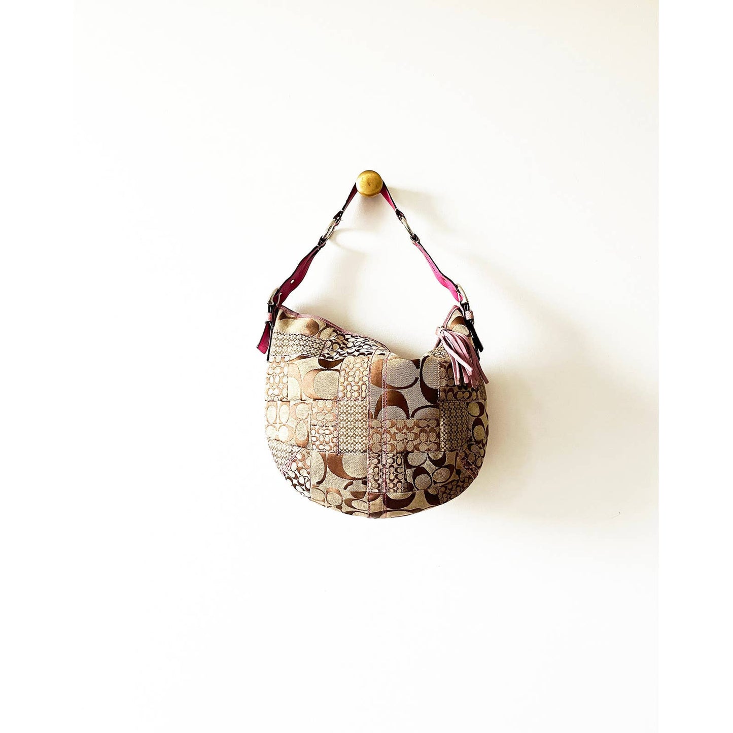 Vintage Coach Large Logo Pink Boho Leather Bag