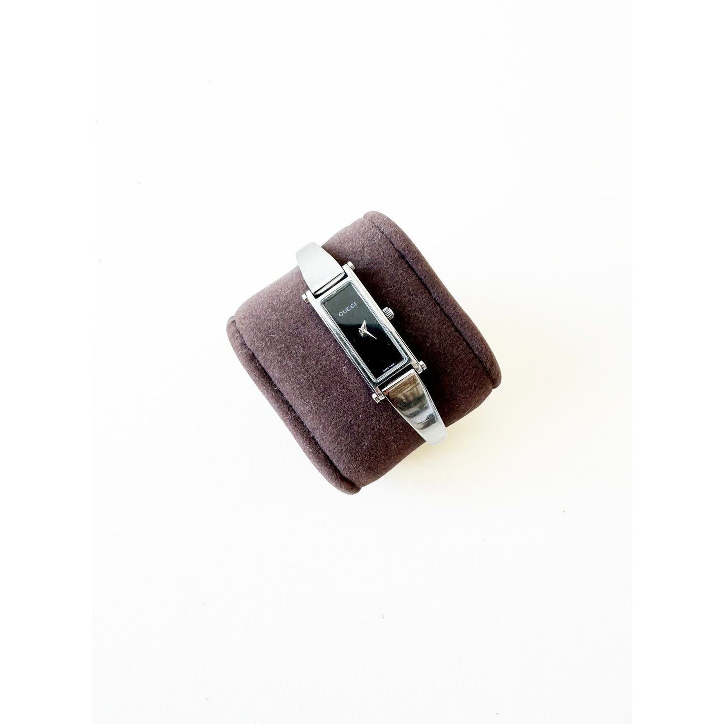 Vintage Gucci Silver Bracelet Watch with Black Rectangular Face