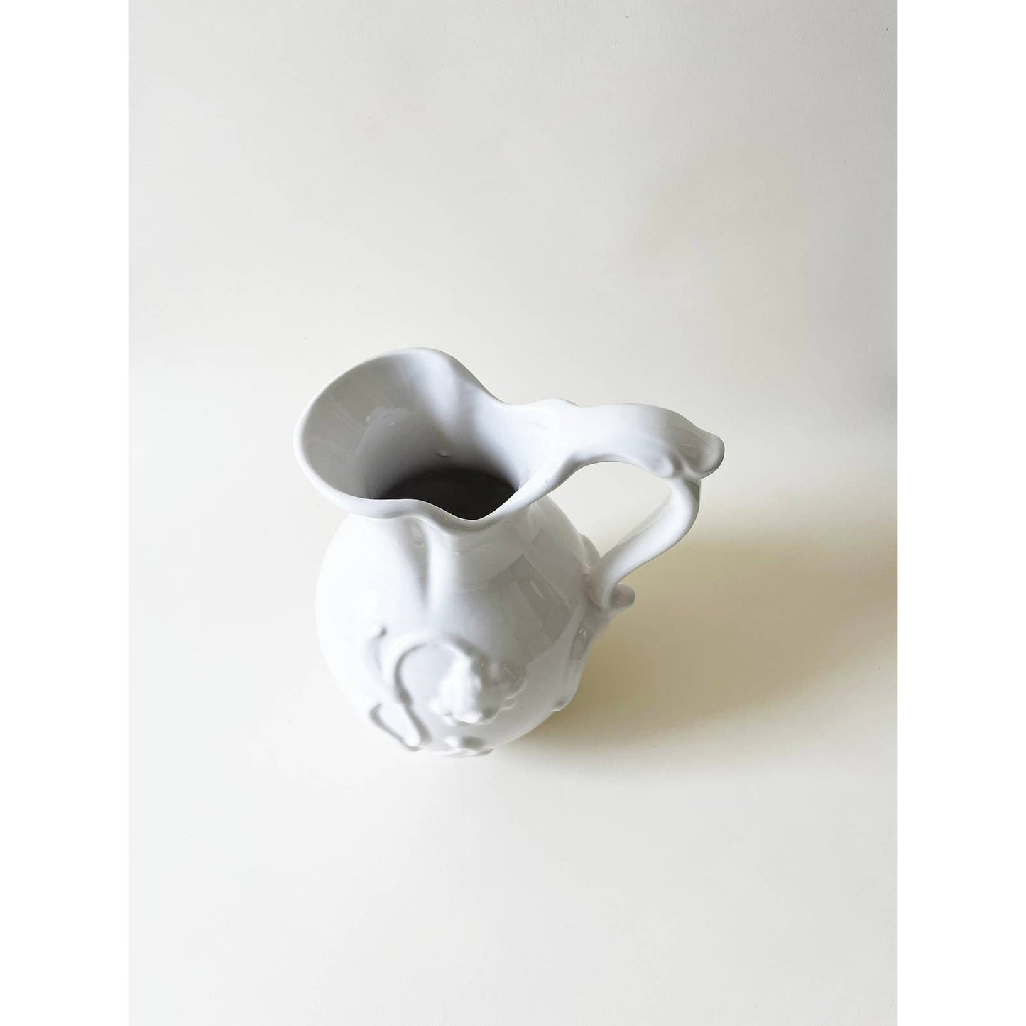 Vintage Hanger White Flower Pitcher Ceramic Vase