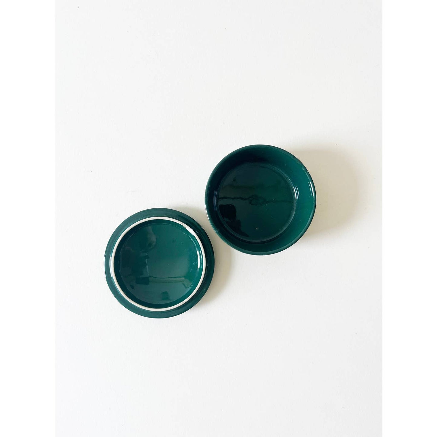 Vintage Green Ring Dish with Lid and Floral