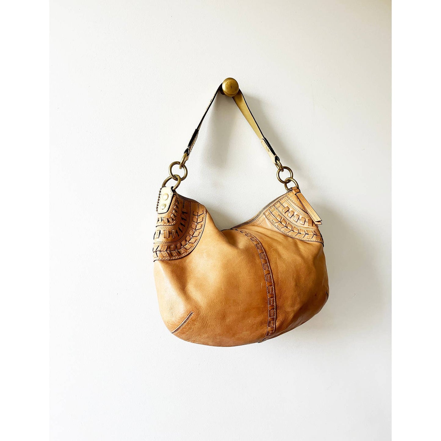 Vintage Coach Large Boho Leather Woven Bag