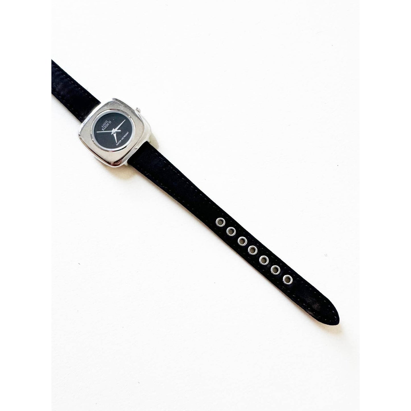 Vintage Leather Watch with Square Face and Silver Details | Anne Klein