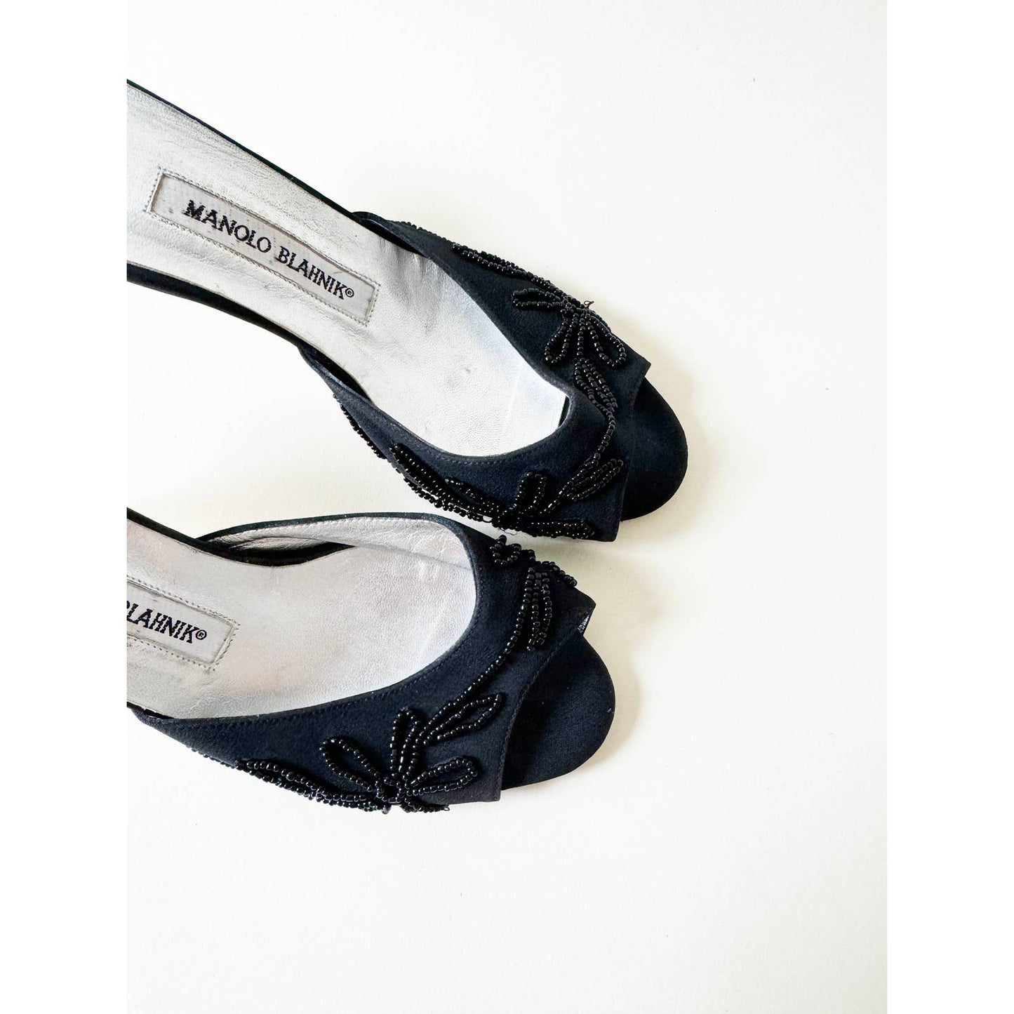 Vintage Manolo Blahnik Beaded Open Toe Heels | Size 6.5 US 37 IT