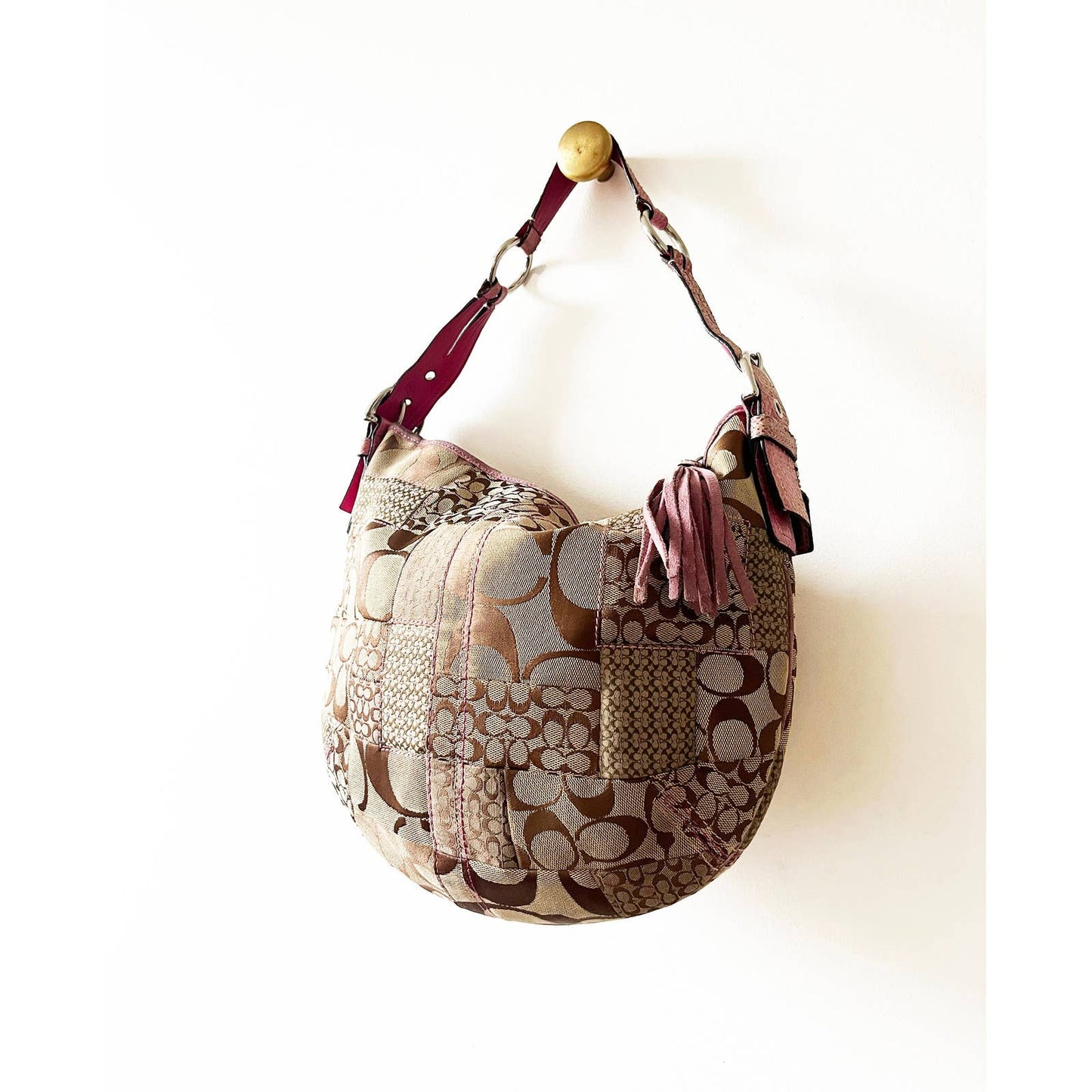 Vintage Coach Large Logo Pink Boho Leather Bag