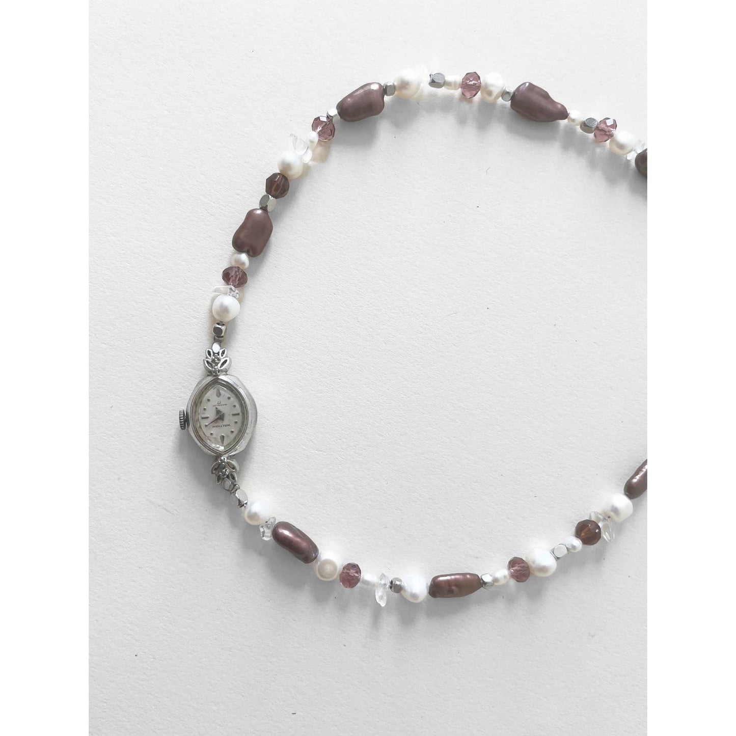Watch Necklace | Vintage One of a Kind Watch Choker with Pearls and Purple Details