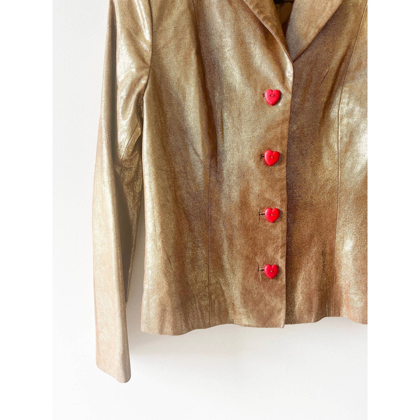 Vintage 90's Express Leather Gold Jacket Blazer with Heart Button