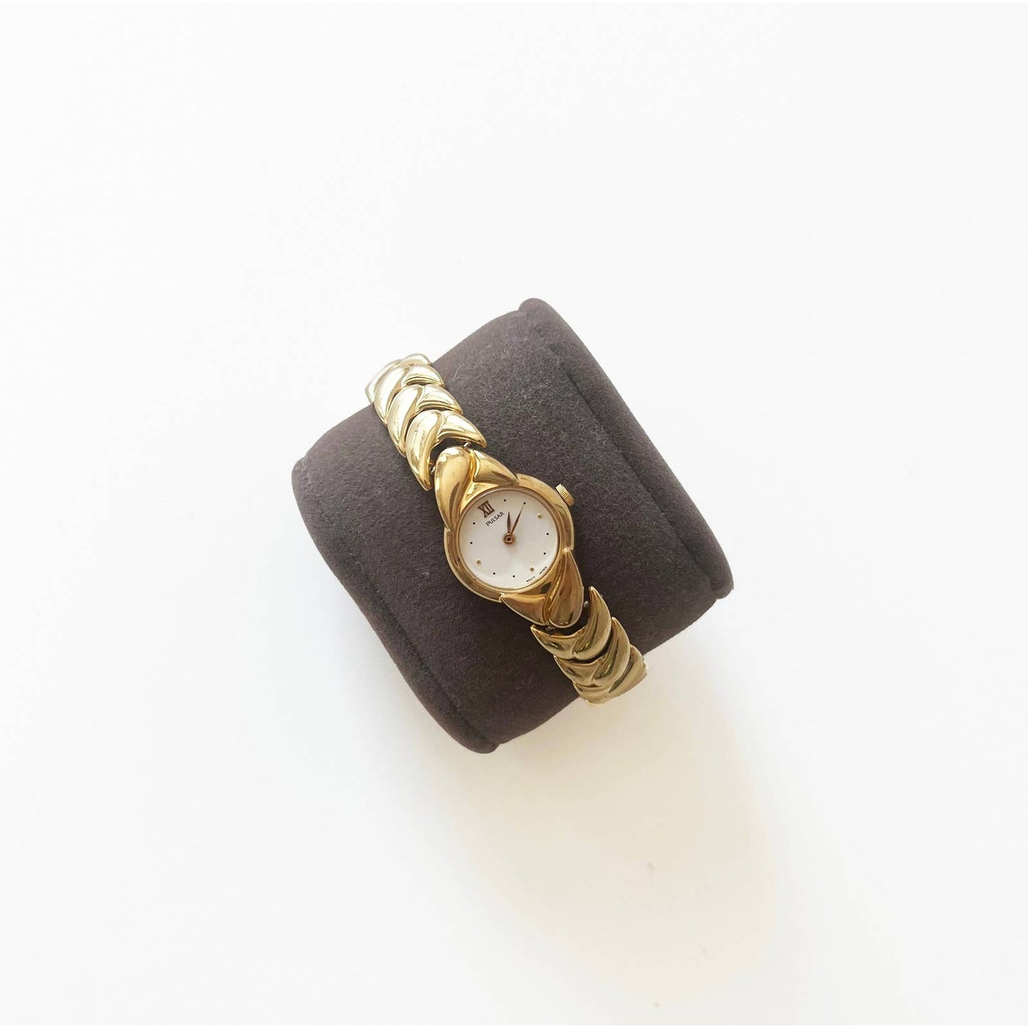 Vintage 90s Gold Watch Braided with White Face | Pulsar