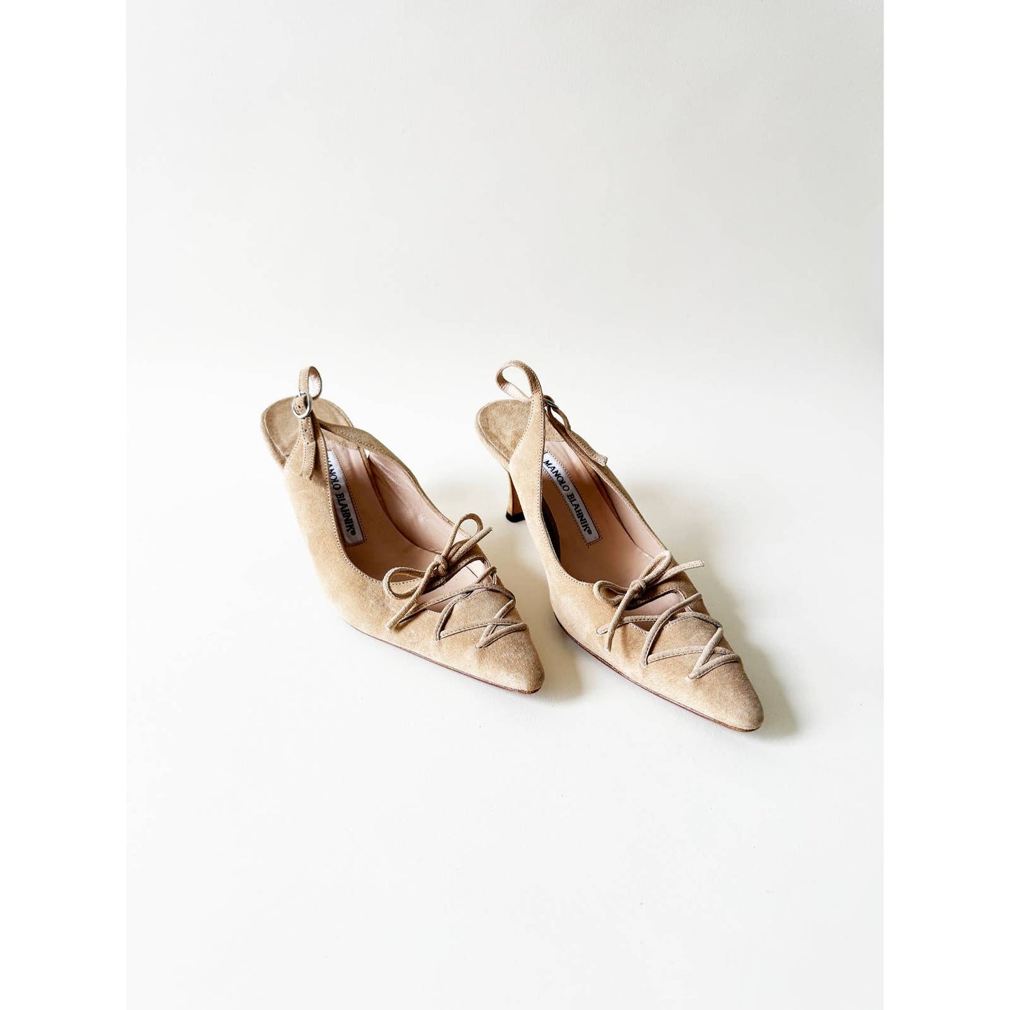 Vintage Manolo Blahnik Slingback Heels with Tie Topl | Size 6 US 36IT