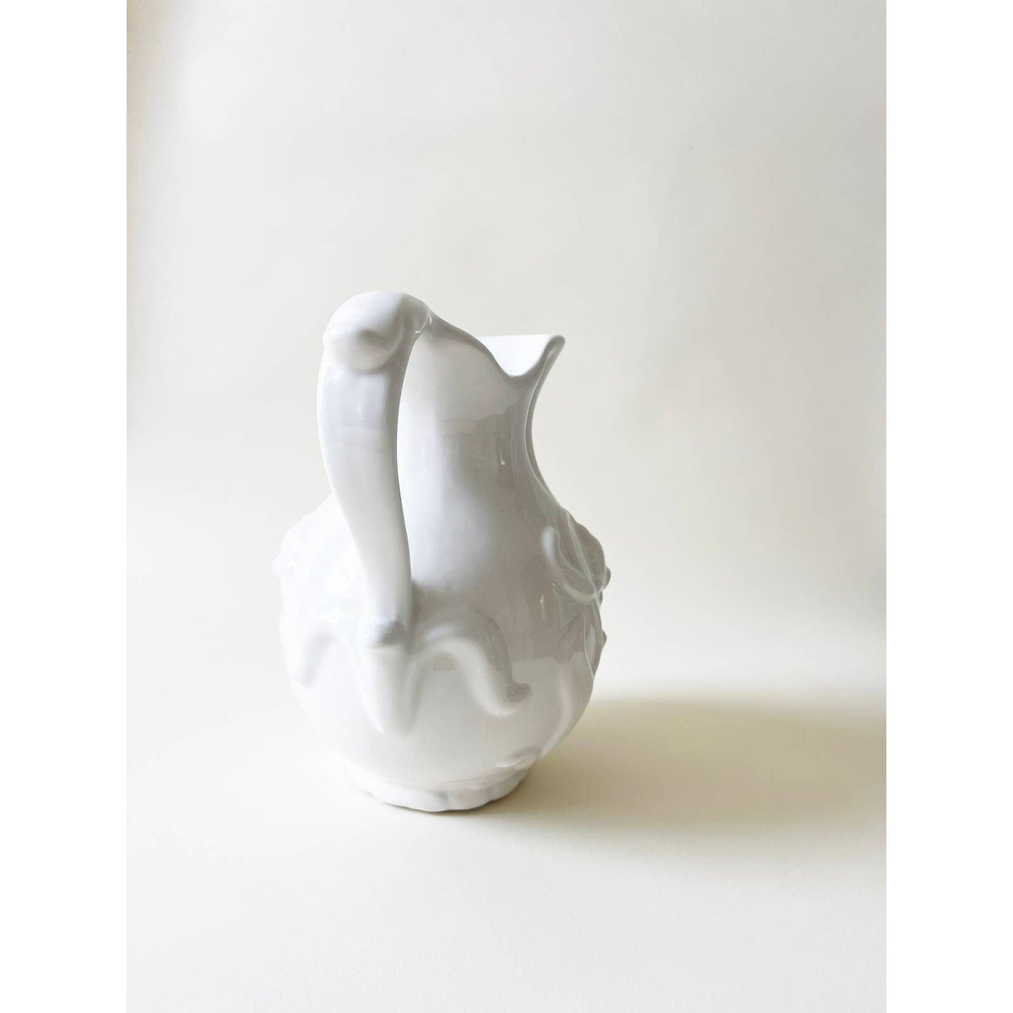 Vintage Hanger White Flower Pitcher Ceramic Vase