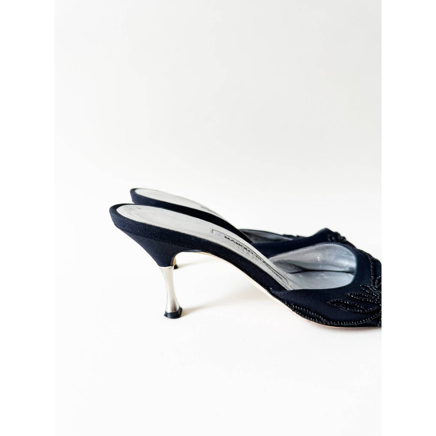 Vintage Manolo Blahnik Beaded Open Toe Heels | Size 6.5 US 37 IT