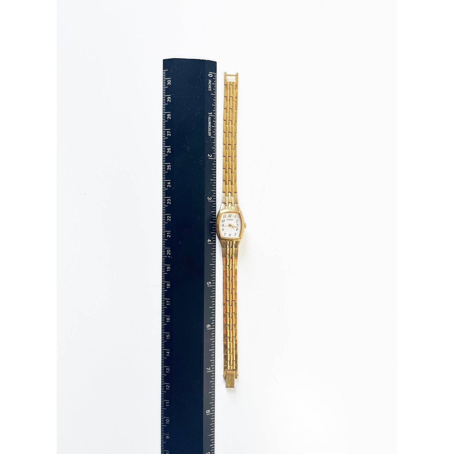 Vintage 90s Small Gold Watch with Rectangular Face | Pulsar