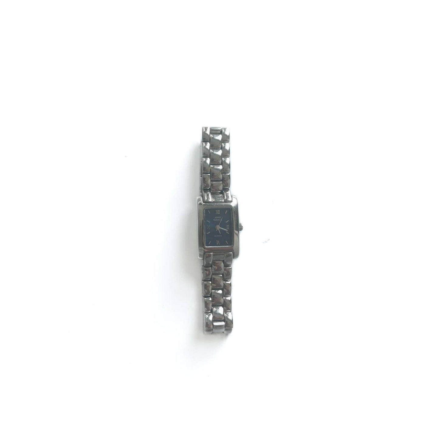 Silver Rectangular Watch with Navy Face