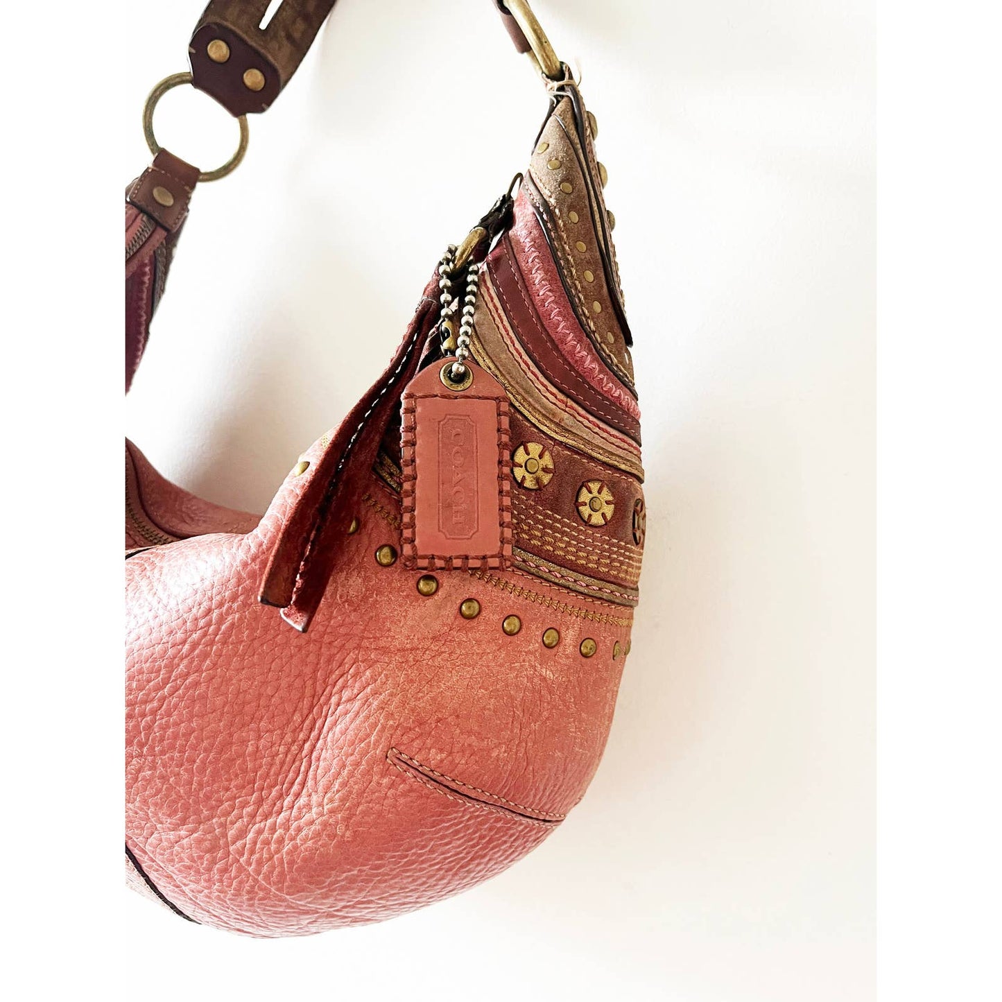 Vintage Coach Large Pink Boho Brown Leather Bag