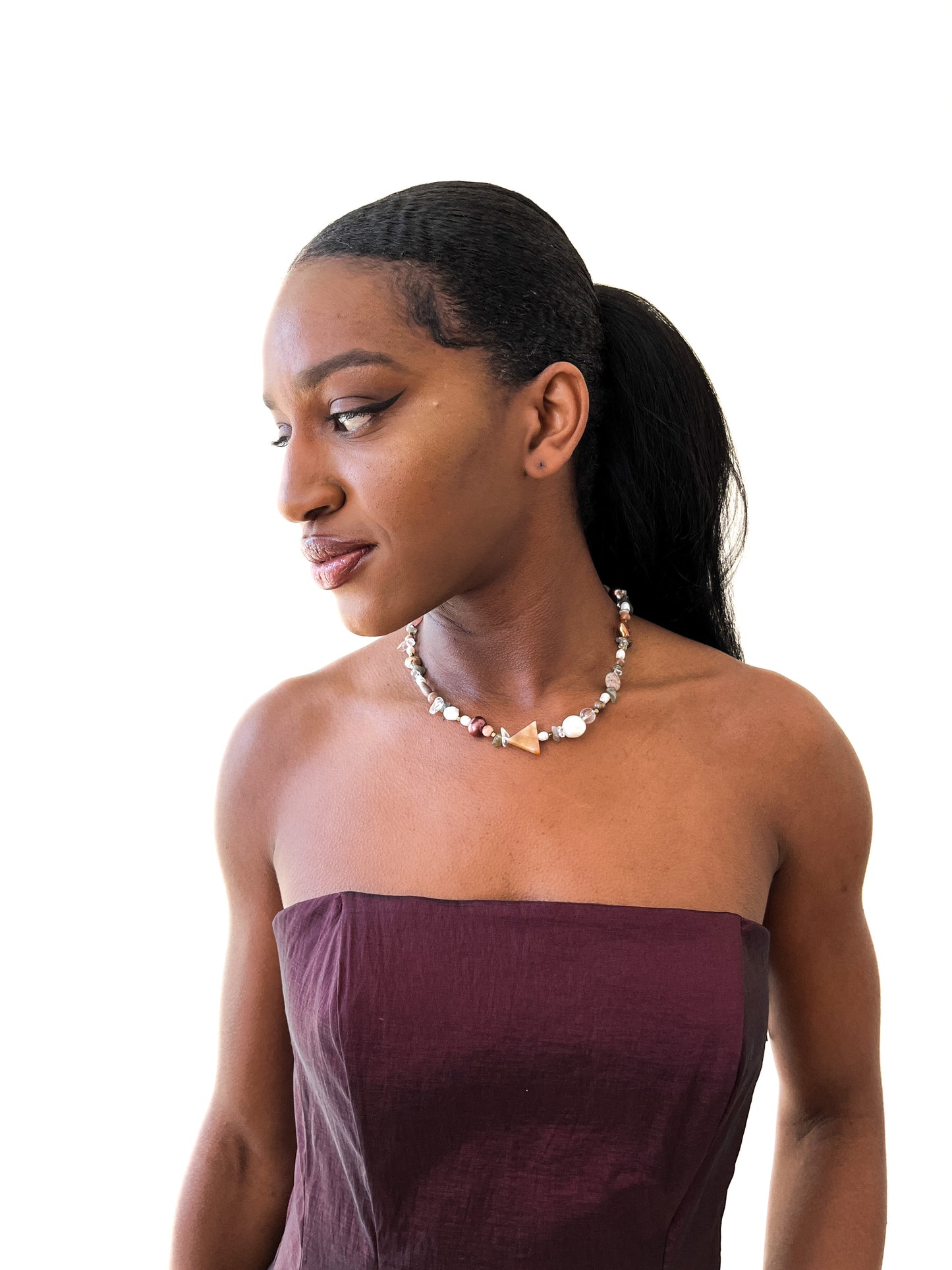 Handmade Freshwater Pearl and Crystal Stone Eclectic Necklace