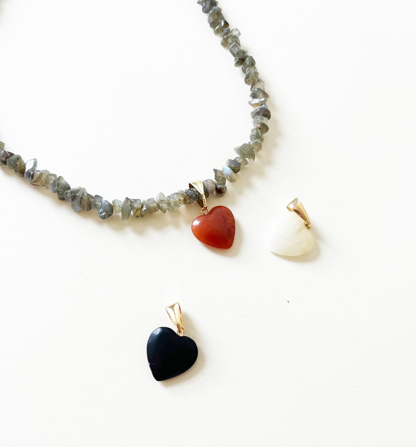 Handmade Quartz Labradorite Stone Heart Charm Necklace